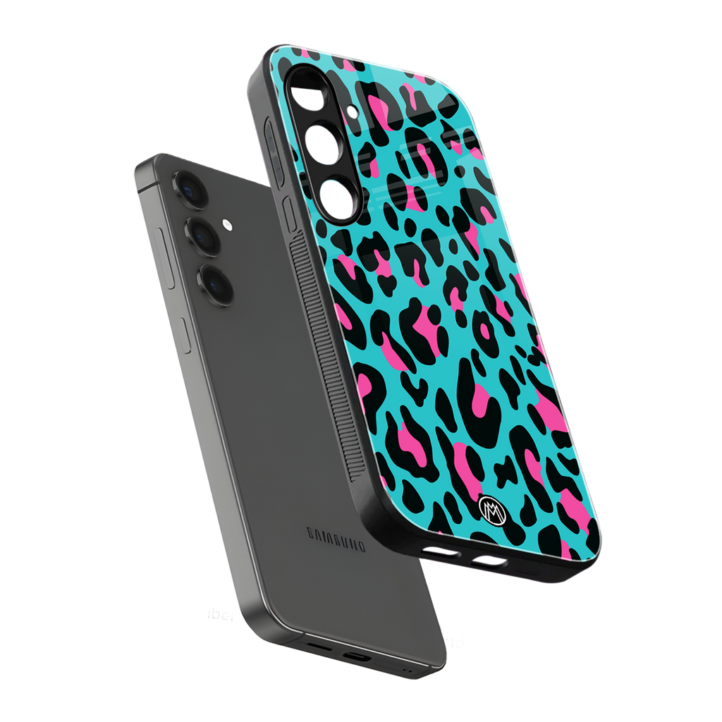 blue leopard fur back phone cover | glass case for samsung galaxy s25 plus