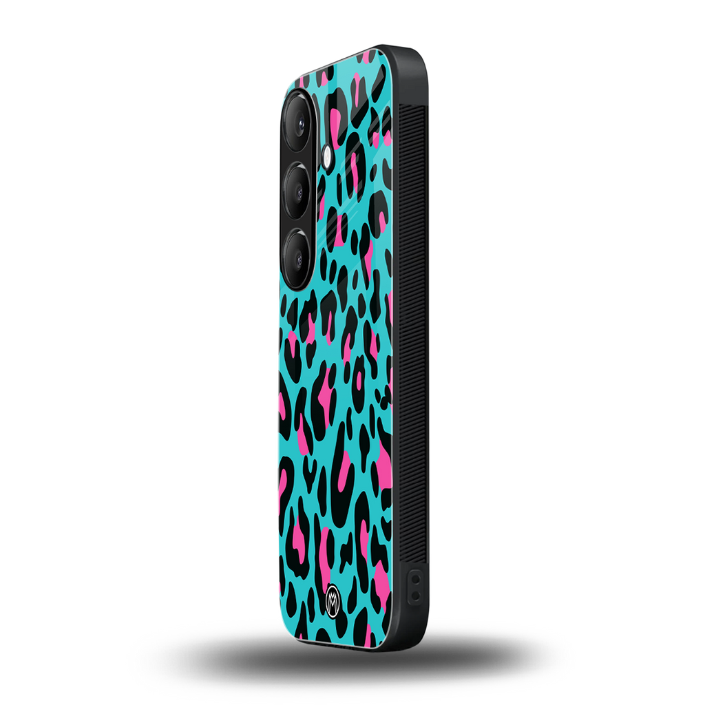 blue leopard fur back phone cover | glass case for samsung galaxy s24 plus