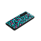 blue leopard fur back phone cover | glass case for samsung galaxy s24 plus