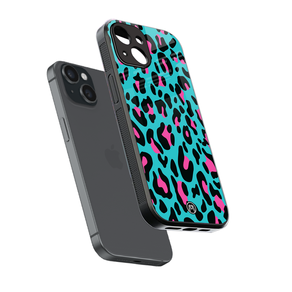 blue leopard fur back phone cover | glass case for iphone 15