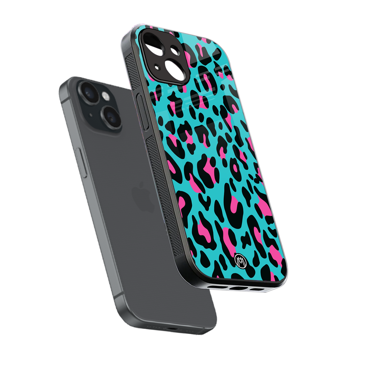 blue leopard fur back phone cover | glass case for iphone 15