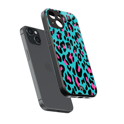 blue leopard fur back phone cover | glass case for iphone 15