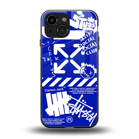 blue travis scott x anti social social club back phone cover | glass case for iphone 13 mini
