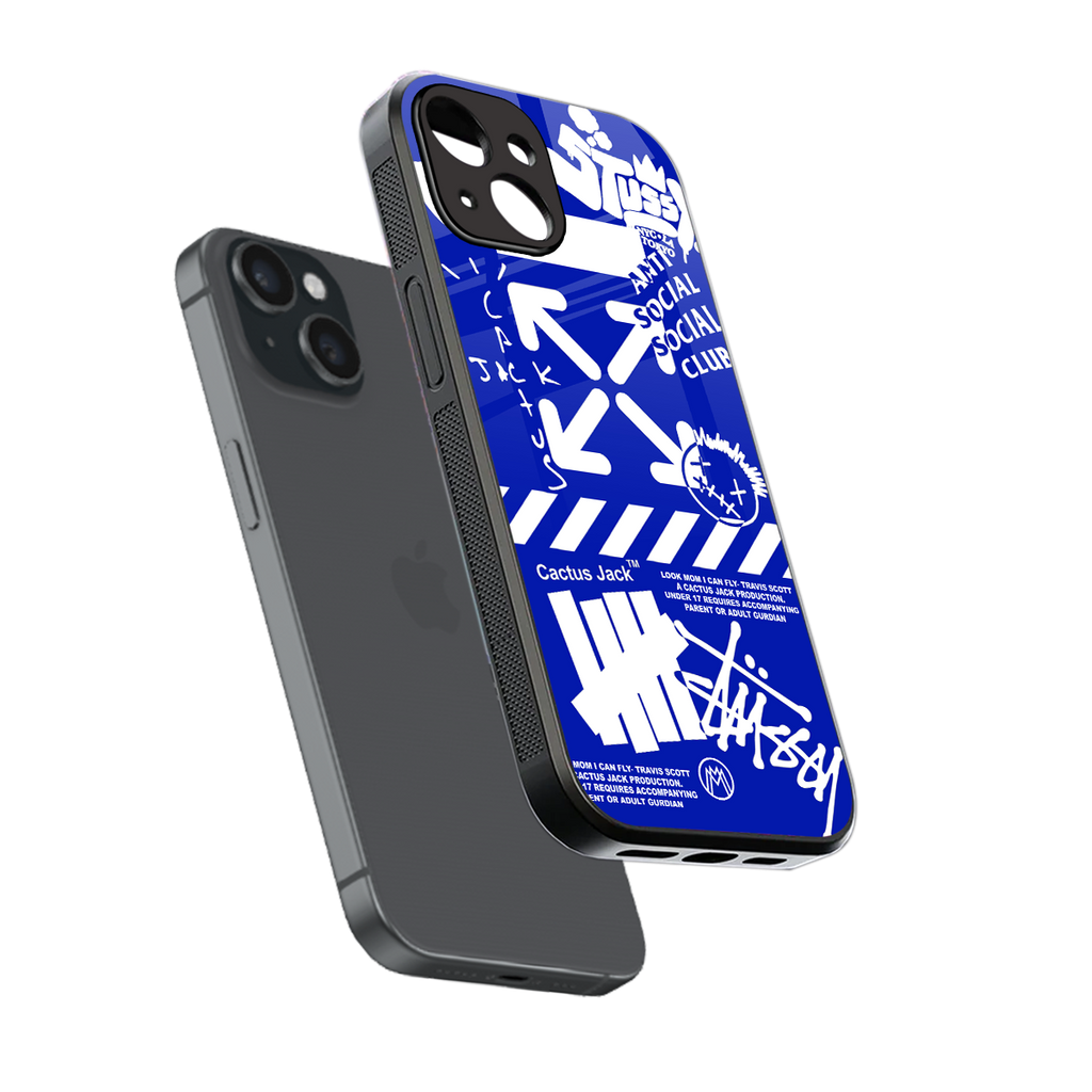 blue travis scott x anti social social club back phone cover | glass case for iphone 13 mini
