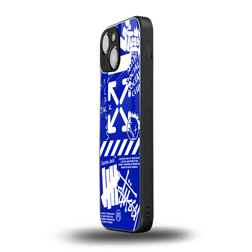 blue travis scott x anti social social club back phone cover | glass case for iphone 13 mini