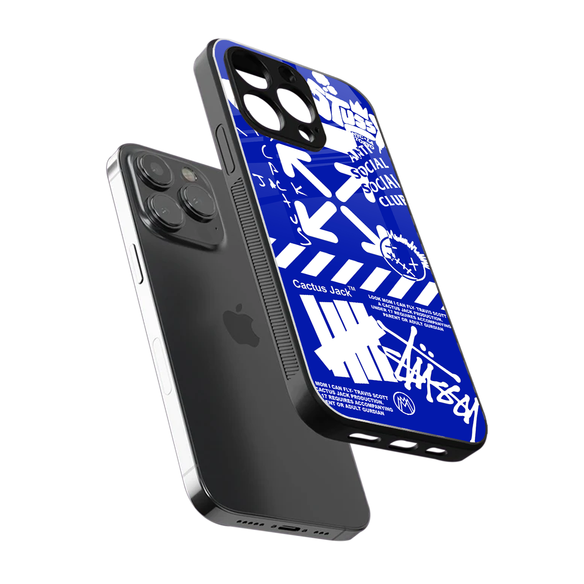 blue travis scott x anti social social club back phone cover | glass case for iphone 13 pro max