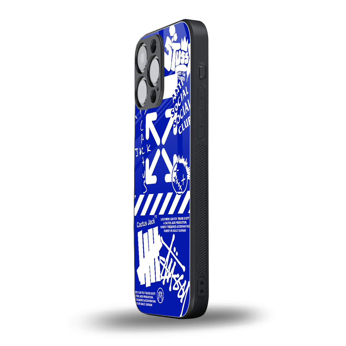 blue travis scott x anti social social club back phone cover | glass case for iphone 13 pro max