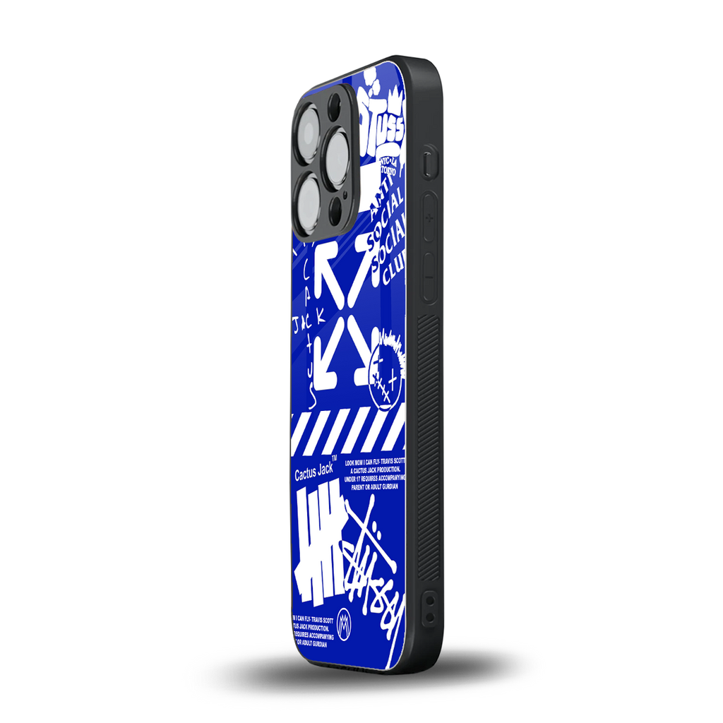 blue travis scott x anti social social club back phone cover | glass case for iphone 13 pro