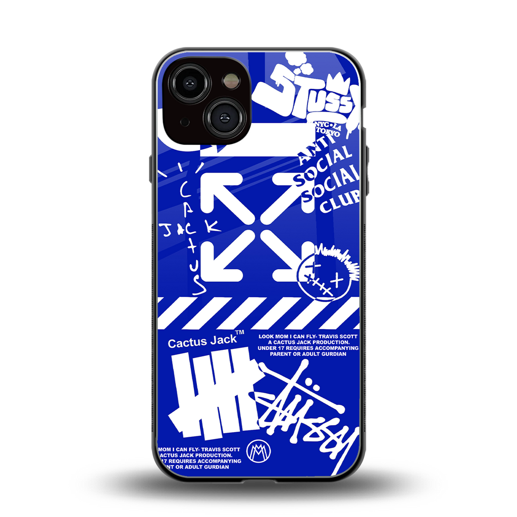 blue travis scott x anti social social club back phone cover | glass case for iphone 13