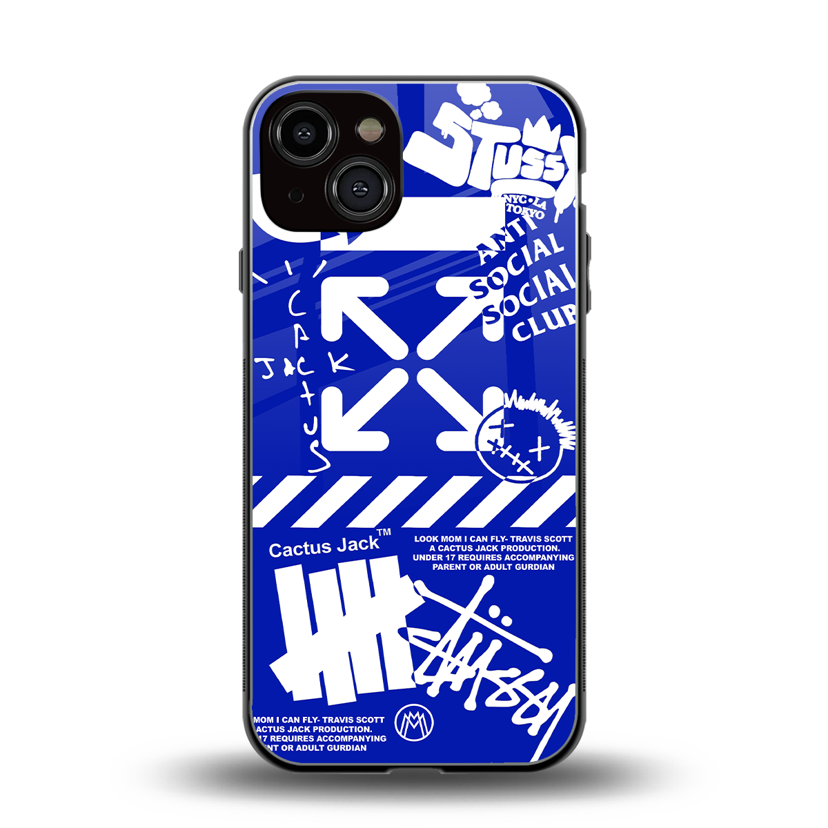 blue travis scott x anti social social club back phone cover | glass case for iphone 13