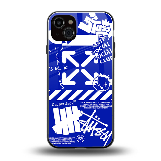 blue travis scott x anti social social club back phone cover | glass case for iphone 15 plus