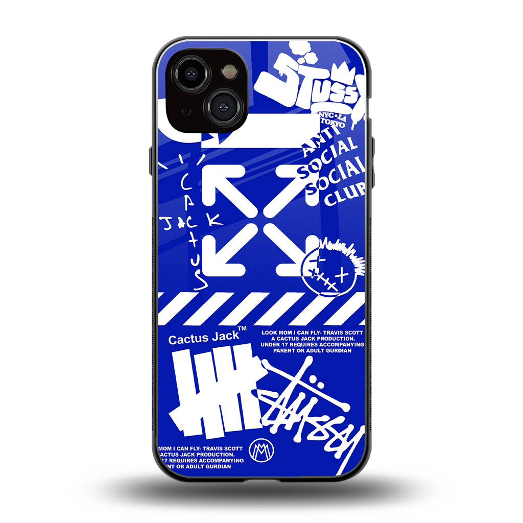 blue travis scott x anti social social club back phone cover | glass case for iphone 14 plus
