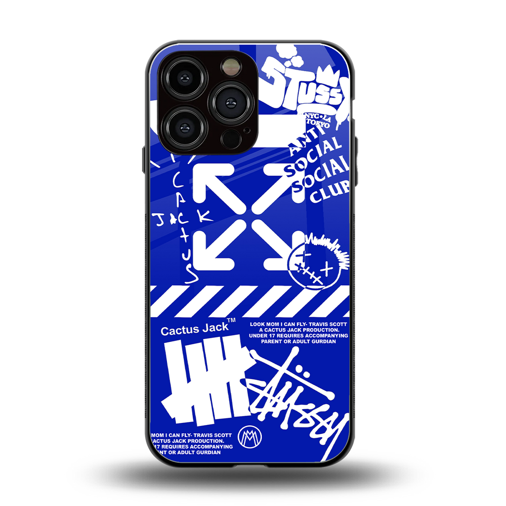 blue travis scott x anti social social club back phone cover | glass case for iphone 15 pro max