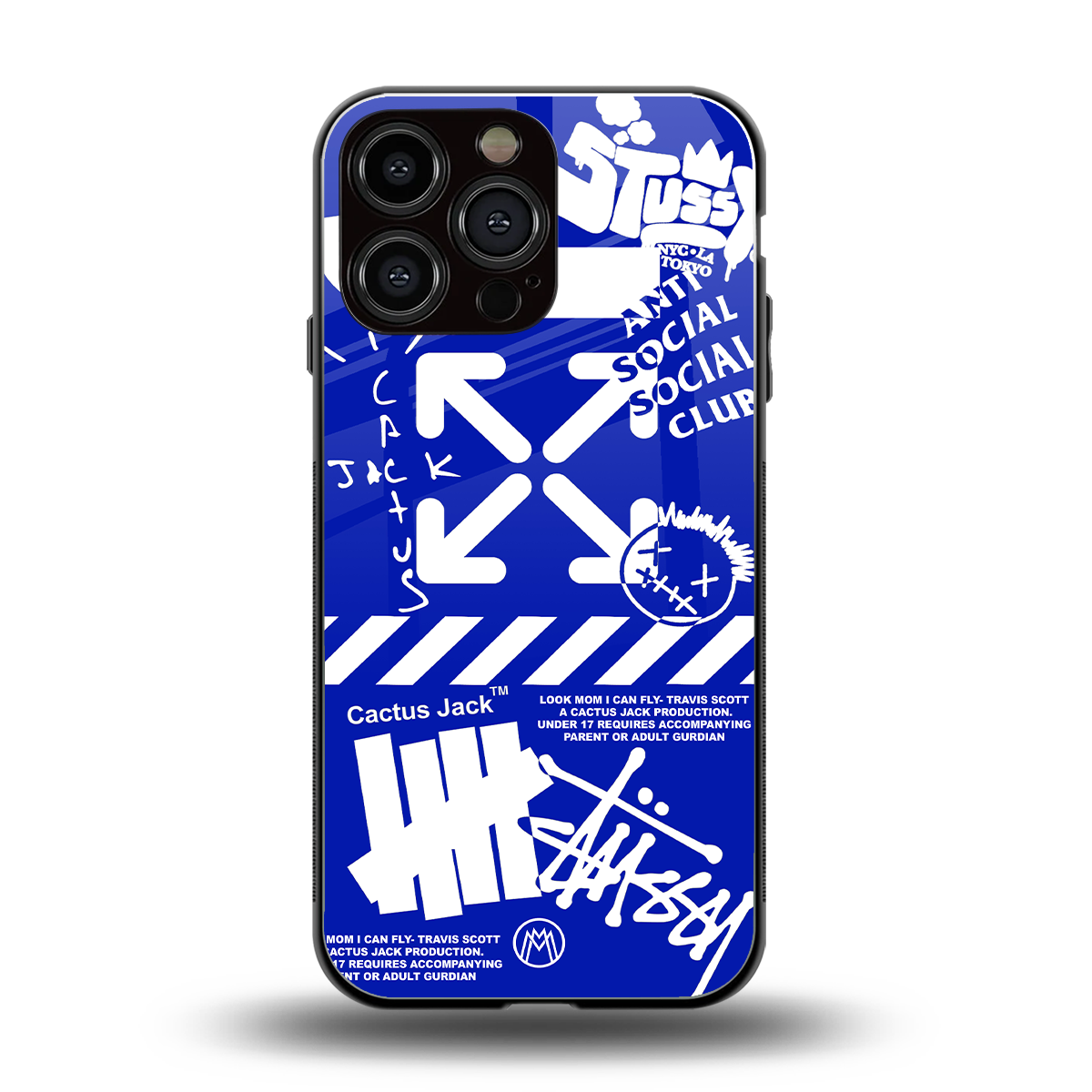 blue travis scott x anti social social club back phone cover | glass case for iphone 15 pro max