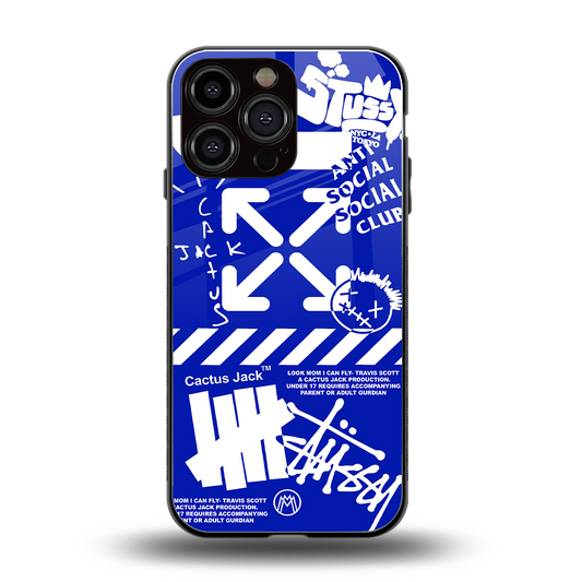 blue travis scott x anti social social club back phone cover | glass case for iphone 14 pro max