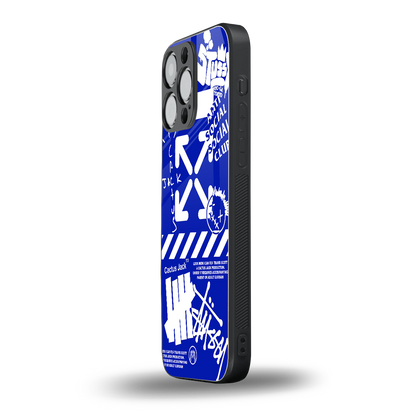 blue travis scott x anti social social club back phone cover | glass case for iphone 14 pro max