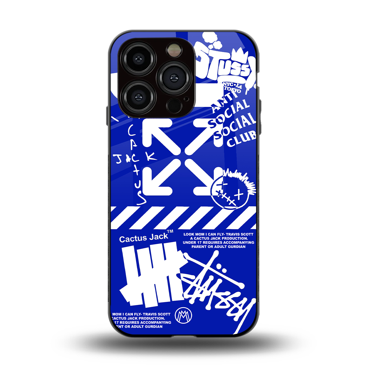 blue travis scott x anti social social club back phone cover | glass case for iphone 15 pro