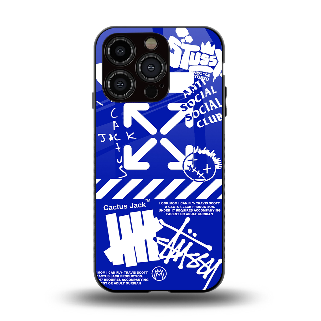 blue travis scott x anti social social club back phone cover | glass case for iphone 14 pro