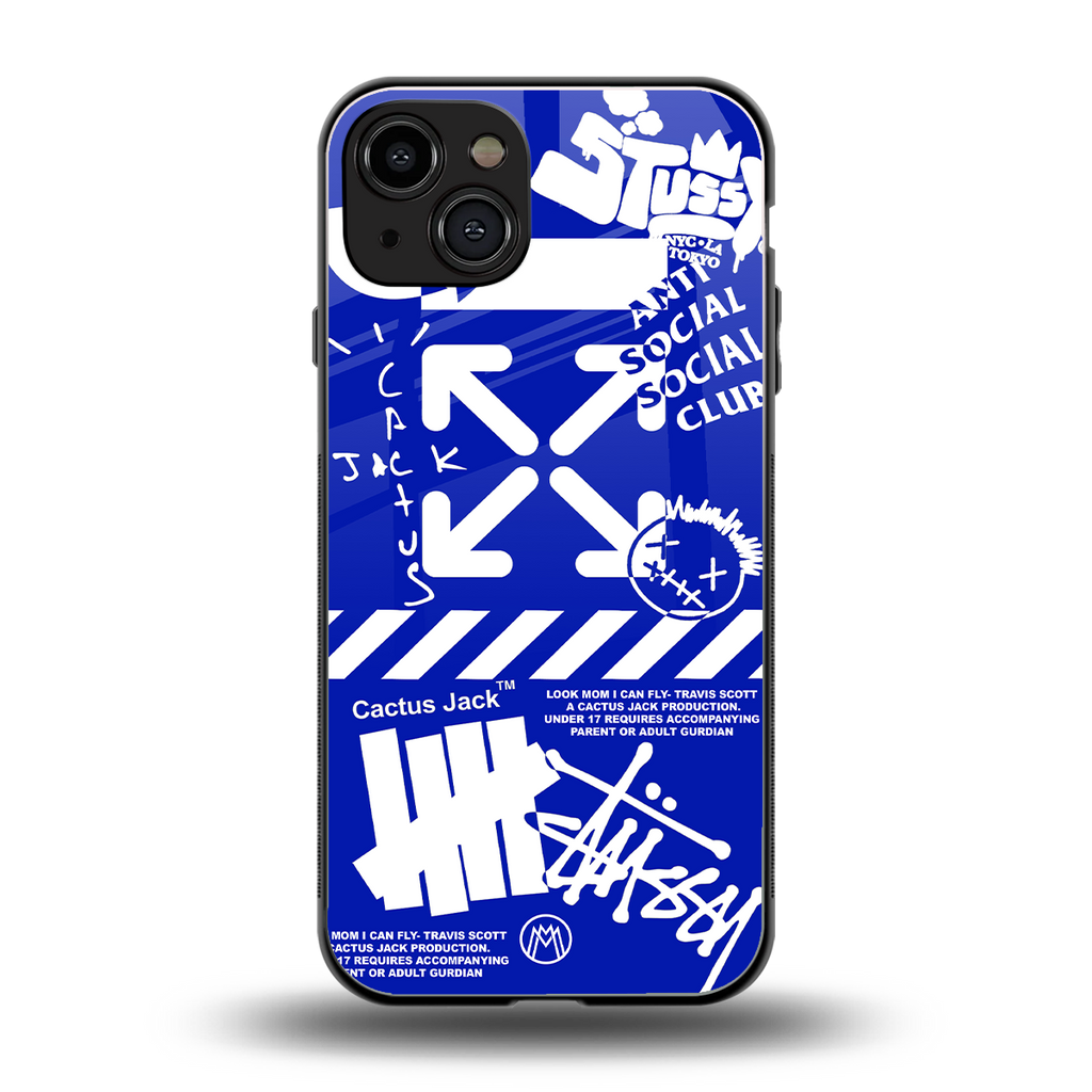 blue travis scott x anti social social club back phone cover | glass case for iphone 14