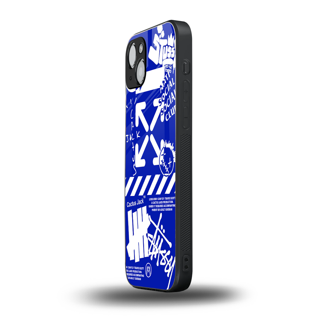 blue travis scott x anti social social club back phone cover | glass case for iphone 14