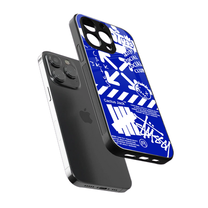 blue travis scott x anti social social club back phone cover | glass case for iphone 15 pro