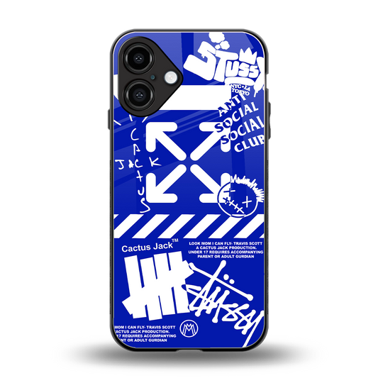 blue travis scott x anti social social club back phone cover | glass case for iphone 16 plus