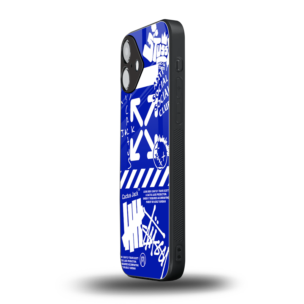 blue travis scott x anti social social club back phone cover | glass case for iphone 16 plus
