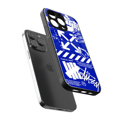 blue travis scott x anti social social club back phone cover | glass case for iphone 16 pro max