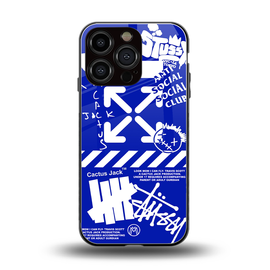 blue travis scott x anti social social club back phone cover | glass case for iphone 16 pro