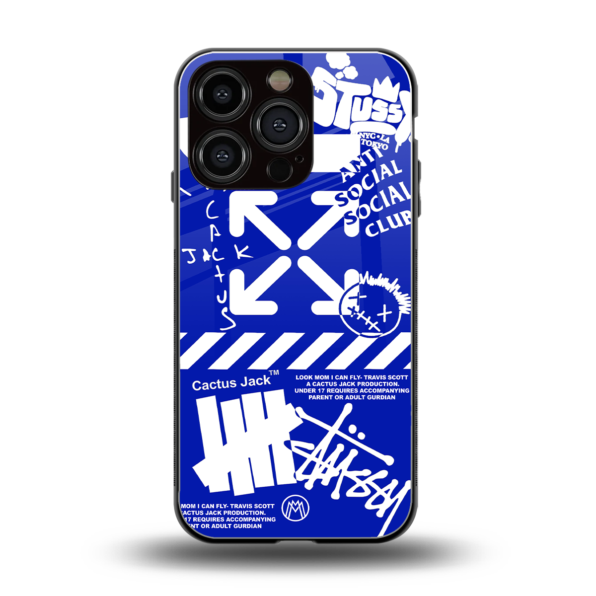 blue travis scott x anti social social club back phone cover | glass case for iphone 16 pro