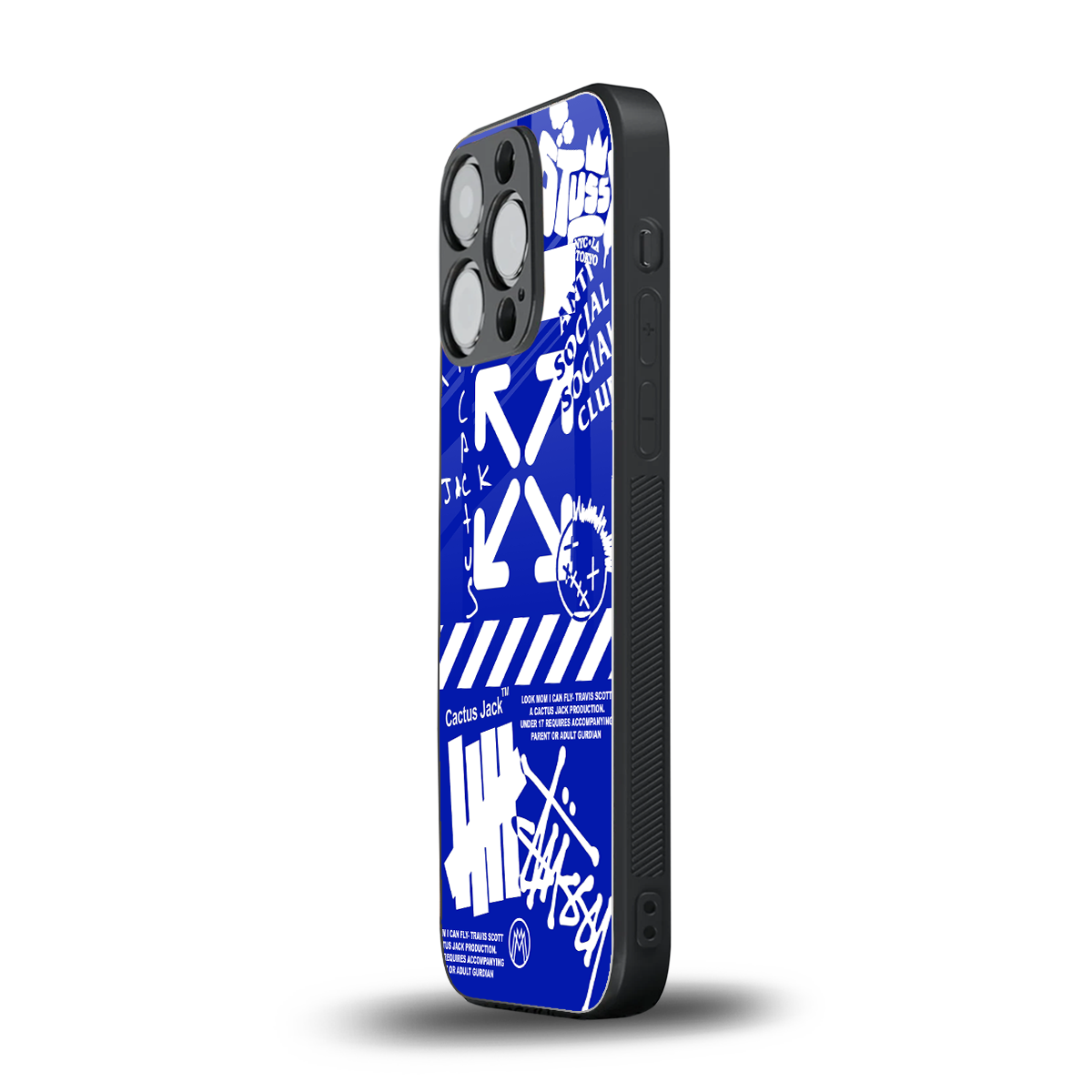 blue travis scott x anti social social club back phone cover | glass case for iphone 16 pro