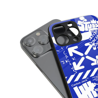 blue travis scott x anti social social club back phone cover | glass case for iphone 14