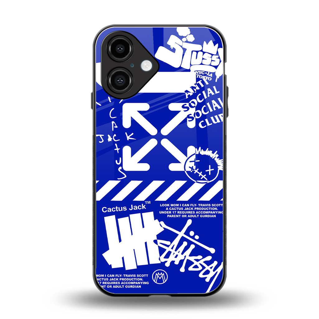 blue travis scott x anti social social club back phone cover | glass case for iphone 16