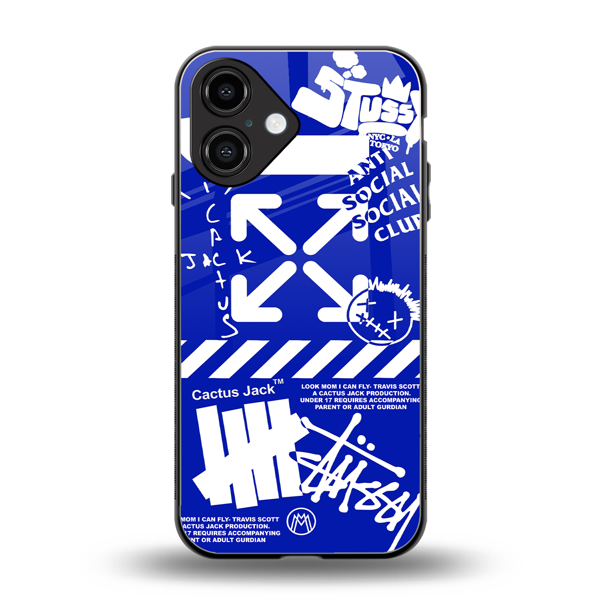 blue travis scott x anti social social club back phone cover | glass case for iphone 16