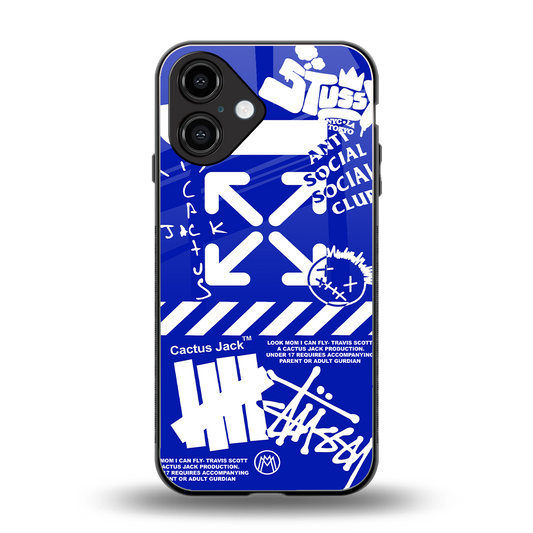 blue travis scott x anti social social club back phone cover | glass case for iphone 16