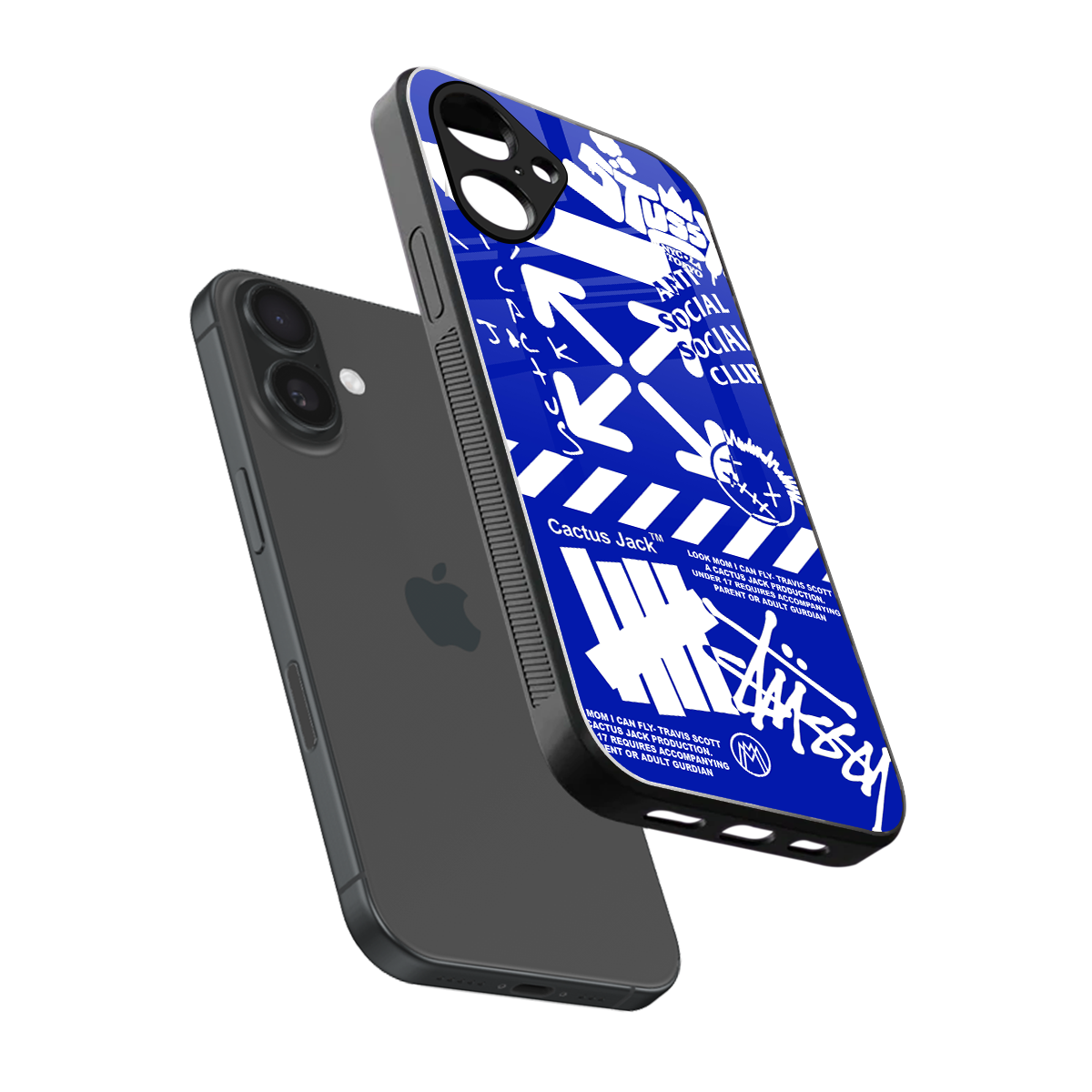 blue travis scott x anti social social club back phone cover | glass case for iphone 16