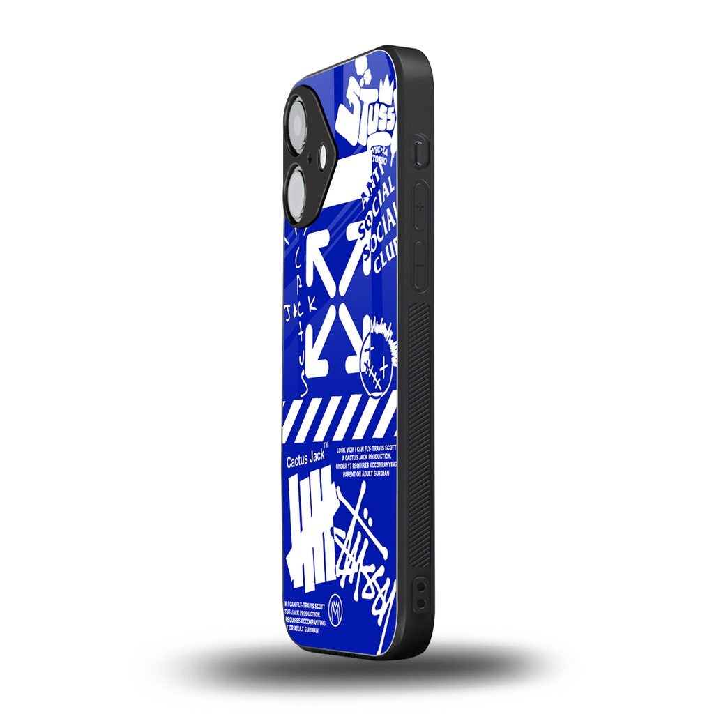 blue travis scott x anti social social club back phone cover | glass case for iphone 16