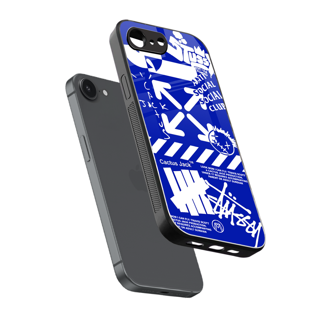blue travis scott x anti social social club back phone cover | glass case for iphone 16e