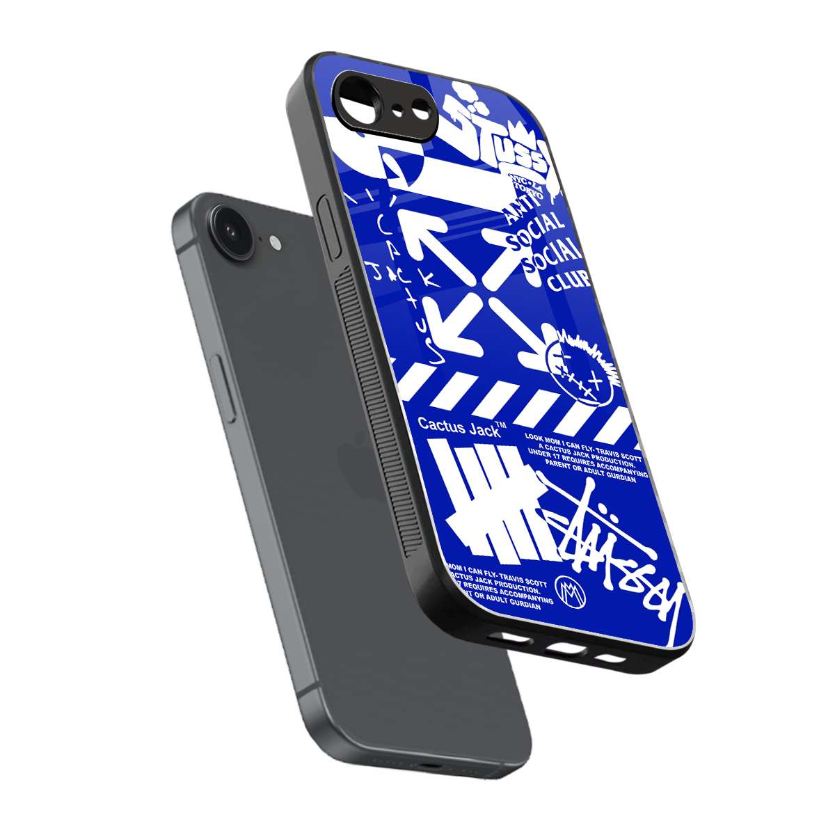 blue travis scott x anti social social club back phone cover | glass case for iphone 16e