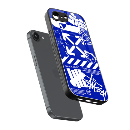 blue travis scott x anti social social club back phone cover | glass case for iphone 16e