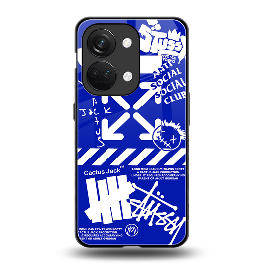 blue travis scott x anti social social club back phone cover | glass case for oneplus nord 3