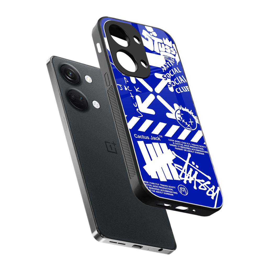 blue travis scott x anti social social club back phone cover | glass case for oneplus nord 3