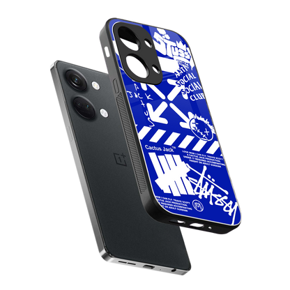 blue travis scott x anti social social club back phone cover | glass case for oneplus nord 3