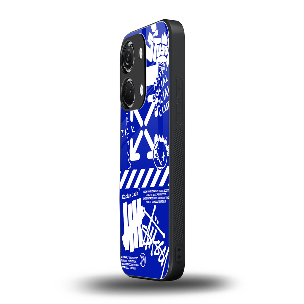 blue travis scott x anti social social club back phone cover | glass case for oneplus nord 3