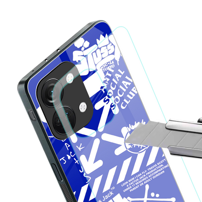 blue travis scott x anti social social club back phone cover | glass case for oneplus nord 3