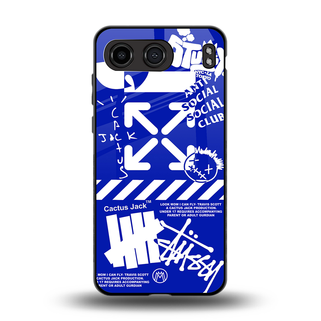 blue travis scott x anti social social club back phone cover | glass case for oneplus nord 4