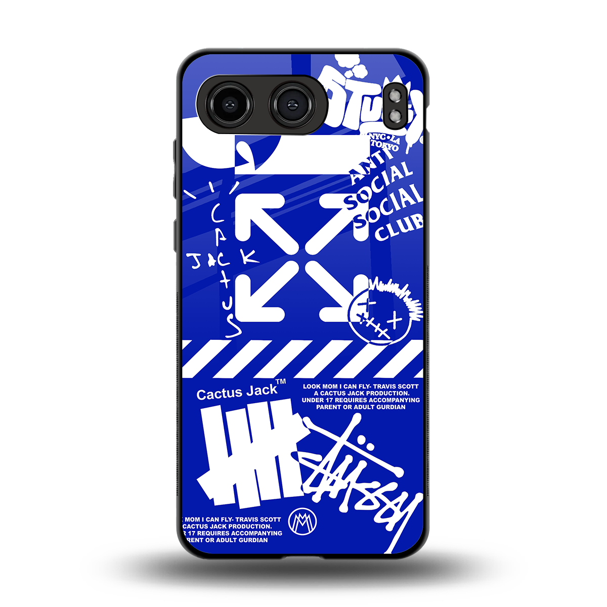 blue travis scott x anti social social club back phone cover | glass case for oneplus nord 4