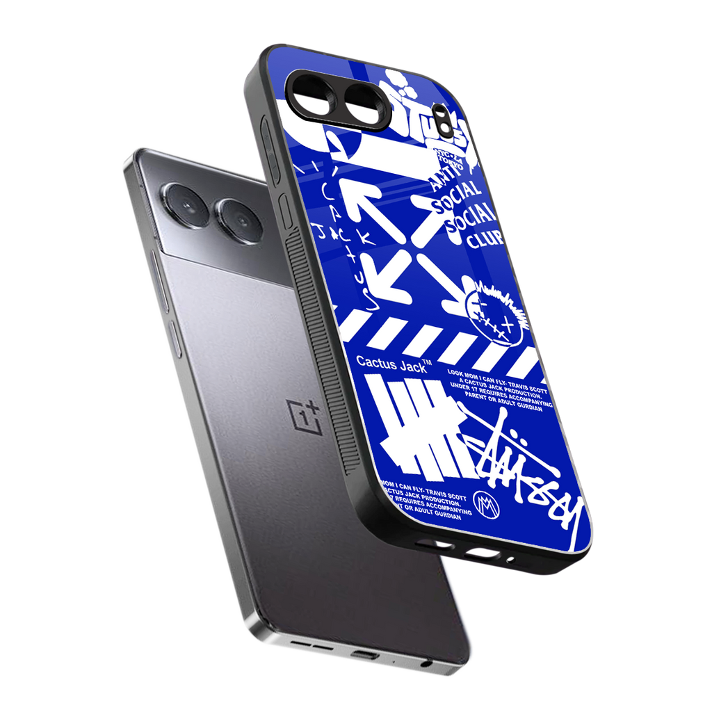 blue travis scott x anti social social club back phone cover | glass case for oneplus nord 4