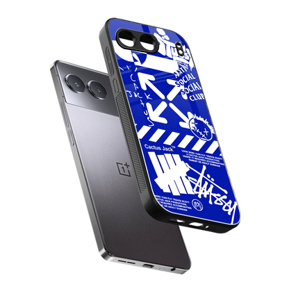 blue travis scott x anti social social club back phone cover | glass case for oneplus nord 4