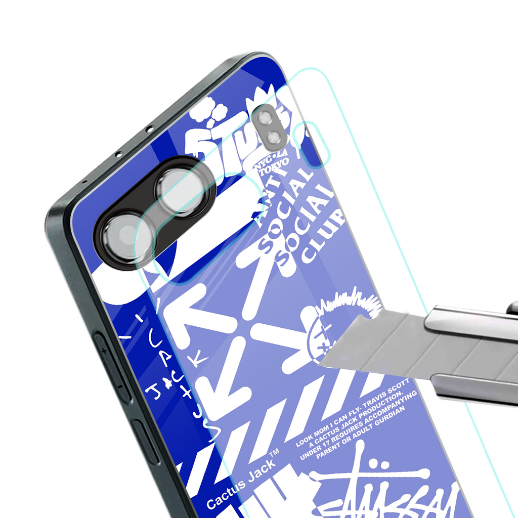 blue travis scott x anti social social club back phone cover | glass case for oneplus nord 4